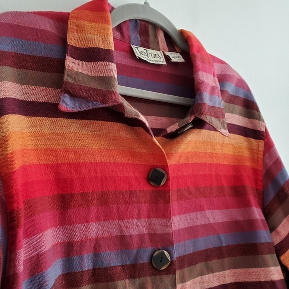 Tantrums Women Medium Rainbow Stripe Bohemian Embroidered Button Up Jacket - Picture 4 of 8